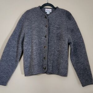 Vintage Tally Ho 100% Wool Sweater Gray Button Up 80s Cardigan Women’s Size: M